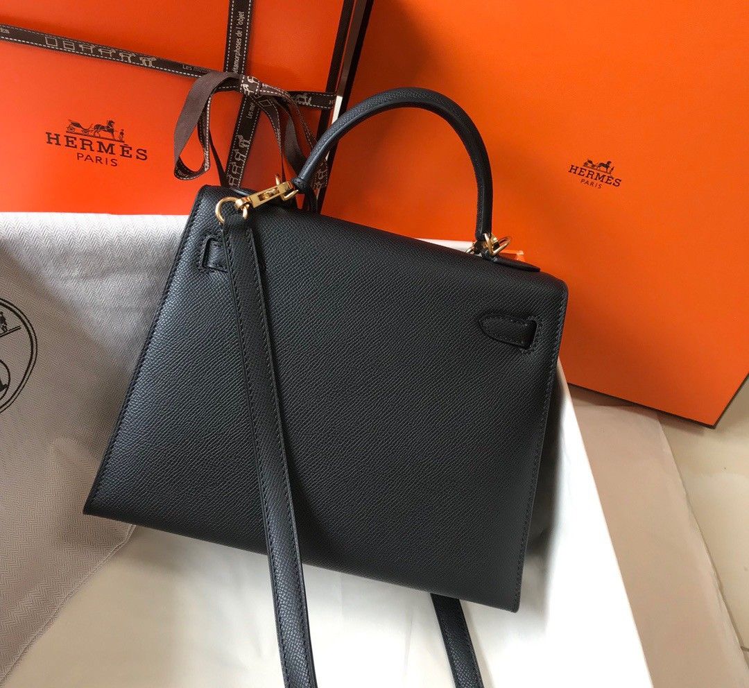 Hermes Kelly 25cm Sellier Bag in Black Epsom Calfskin