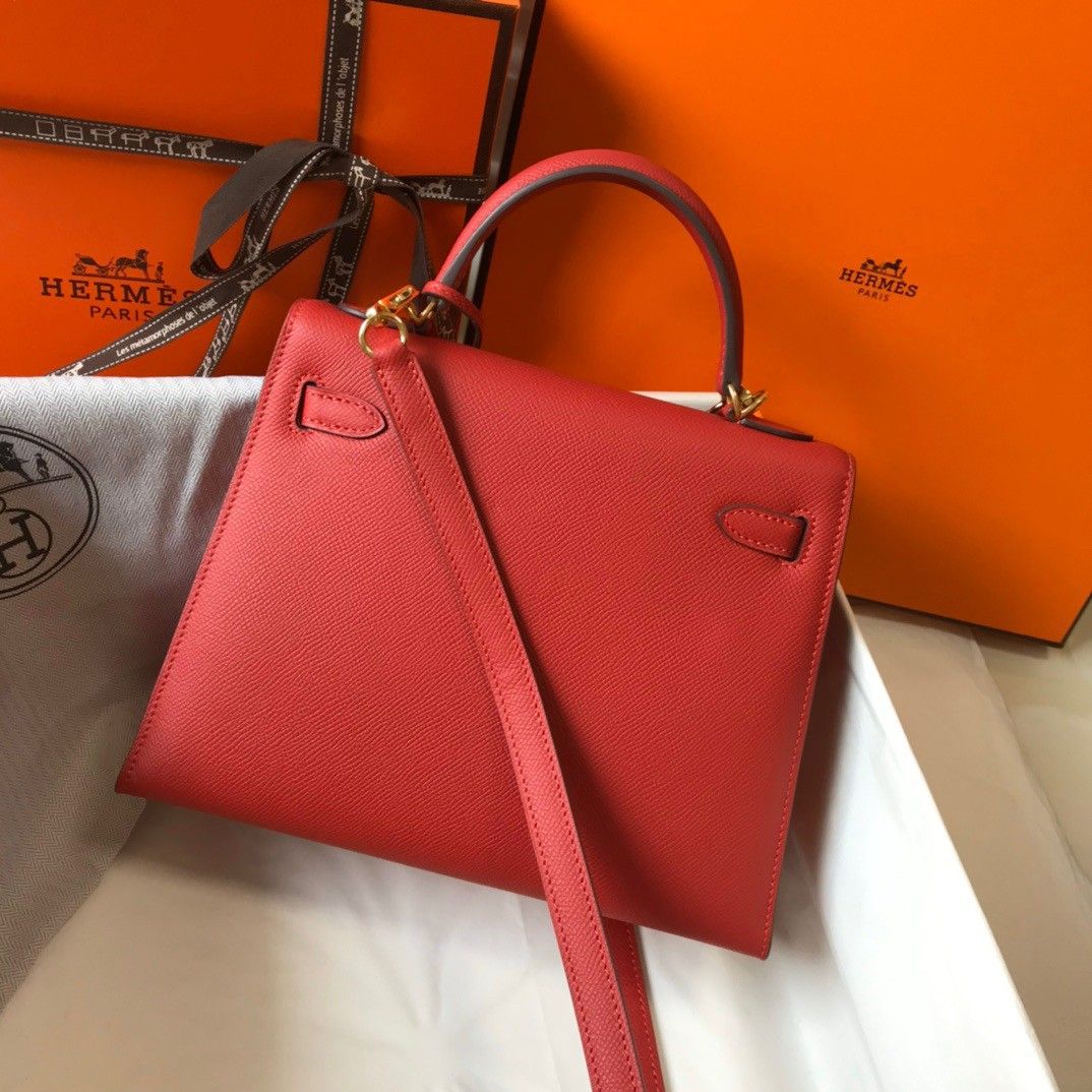 Hermes Kelly 25cm Sellier Bag in Red Epsom Calfskin GHW