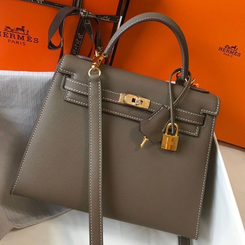 Hermes Kelly 25cm Sellier Bag in Taupe Epsom Calfskin