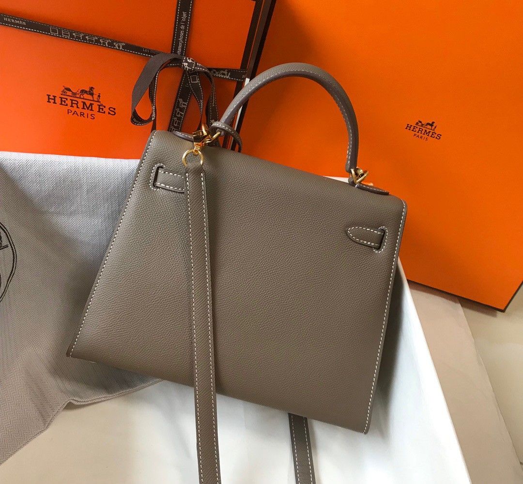 Hermes Kelly 25cm Sellier Bag in Taupe Epsom Calfskin