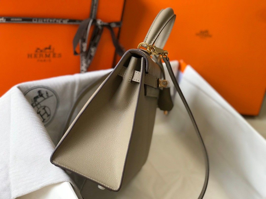 Hermes Kelly 25cm Sellier Bag in Gris Tourterelle Epsom Calfskin GHW