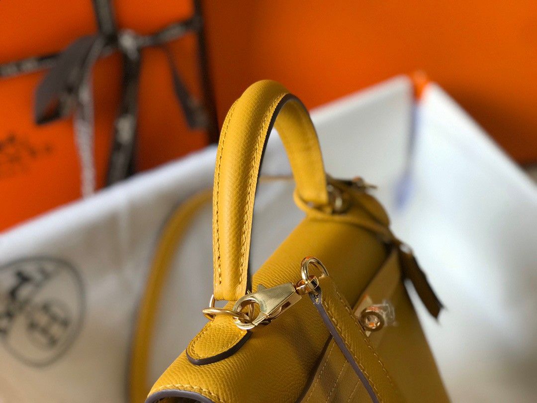 Hermes Kelly 25cm Sellier Bag in Jaune Ambre Epsom Calfskin GHW