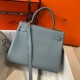 Hermes Kelly 28cm Retourne Bag in Blue Lin Clemence Leather GHW