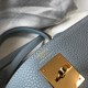 Hermes Kelly 28cm Retourne Bag in Blue Lin Clemence Leather GHW