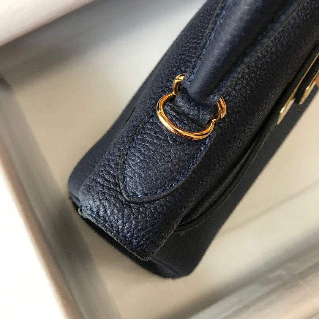 Hermes Kelly 28cm Retourne Bag in Dark Blue Clemence Leather GHW