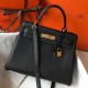 Hermes Kelly 28cm Retourne Bag in Black Clemence Leather GHW