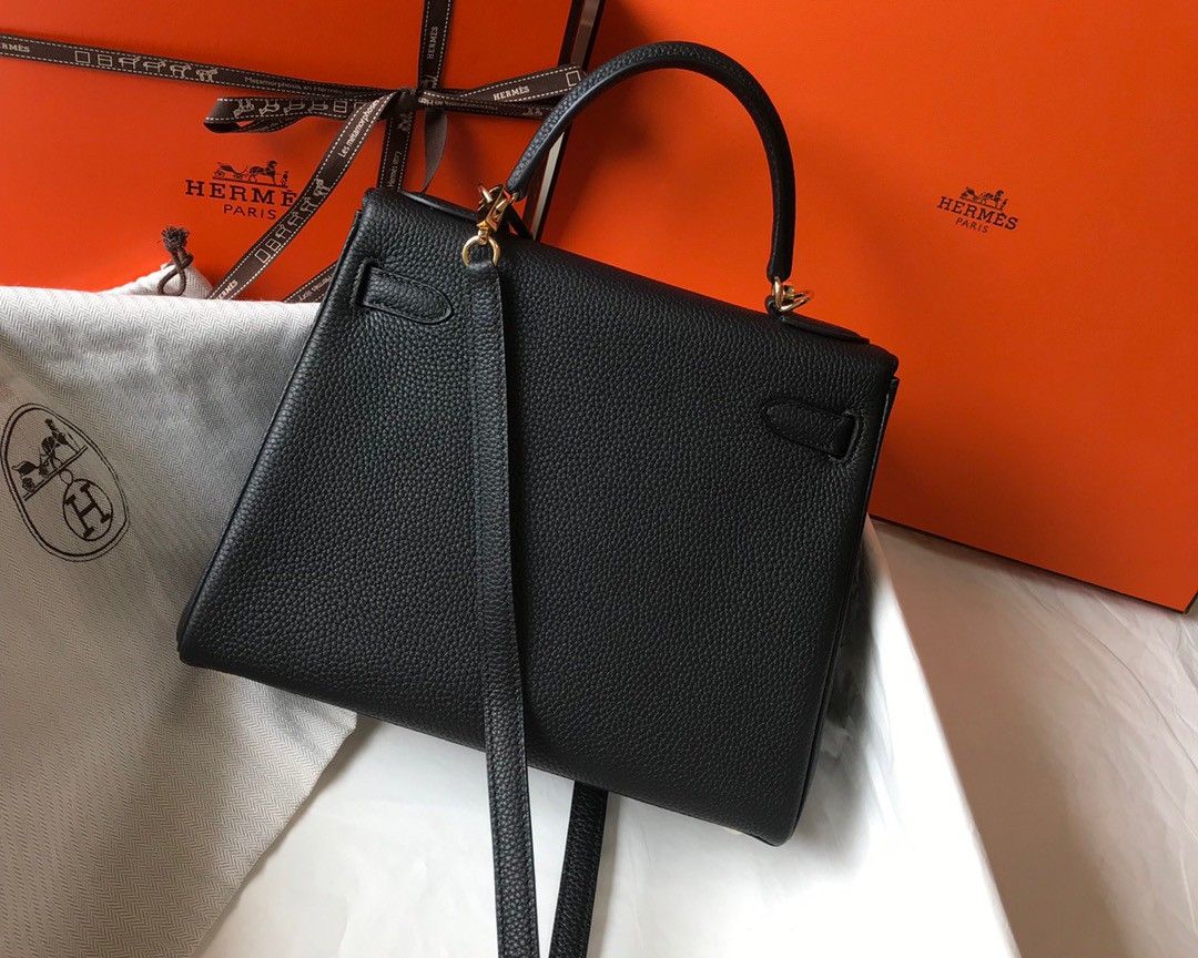 Hermes Kelly 28cm Retourne Bag in Black Clemence Leather GHW