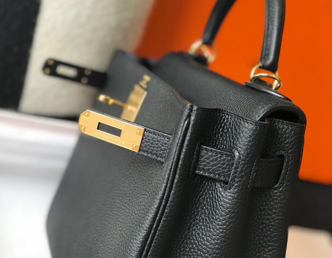 Hermes Kelly 28cm Retourne Bag in Black Clemence Leather GHW