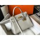 Hermes Kelly 28cm Retourne Bag in Pearl Grey Clemence Leather GHW