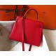 Hermes Kelly 28cm Retourne Bag in Red Clemence Leather GHW