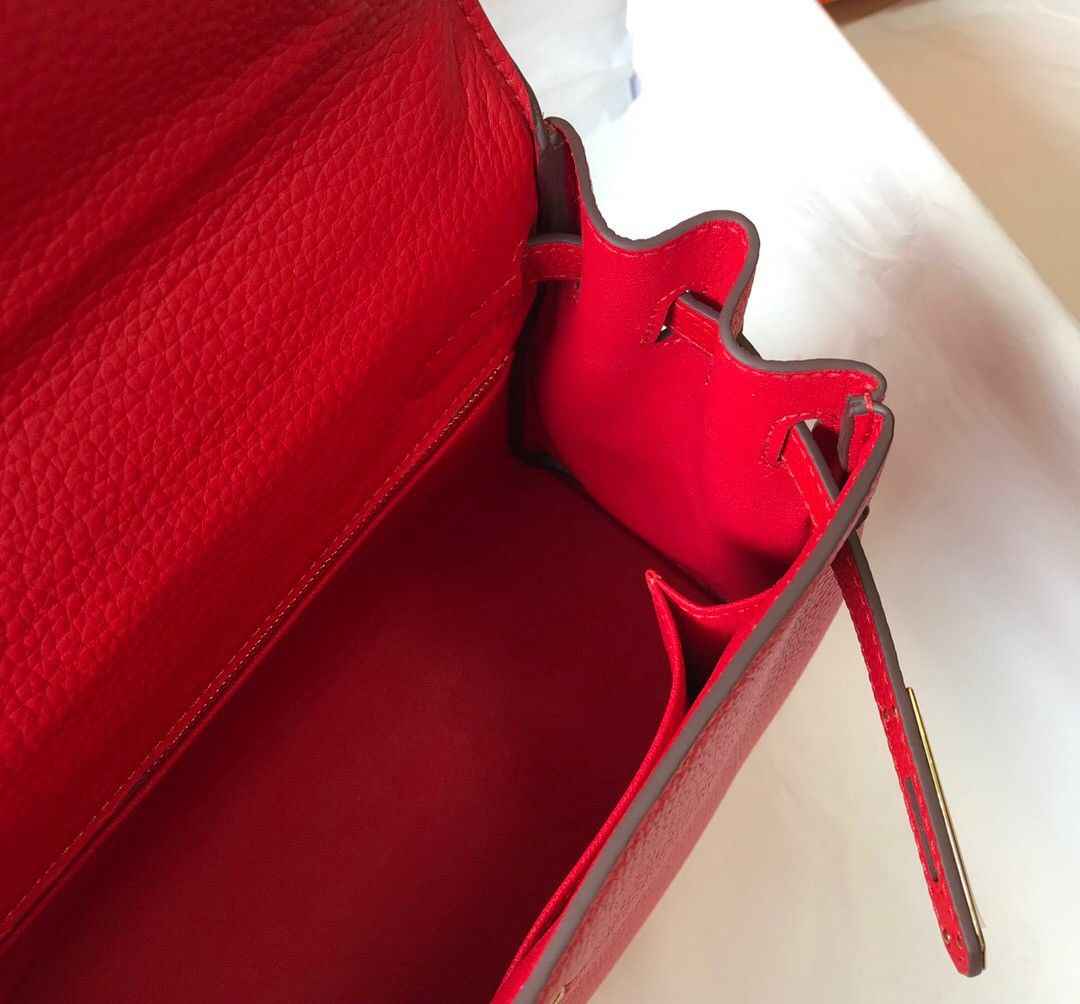 Hermes Kelly 28cm Retourne Bag in Red Clemence Leather GHW