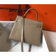 Hermes Kelly 28cm Retourne Bag in Gris Tourterelle Clemence Leather GHW