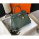 Hermes Kelly 28cm Retourne Bag in Vert Amande Clemence Leather GHW