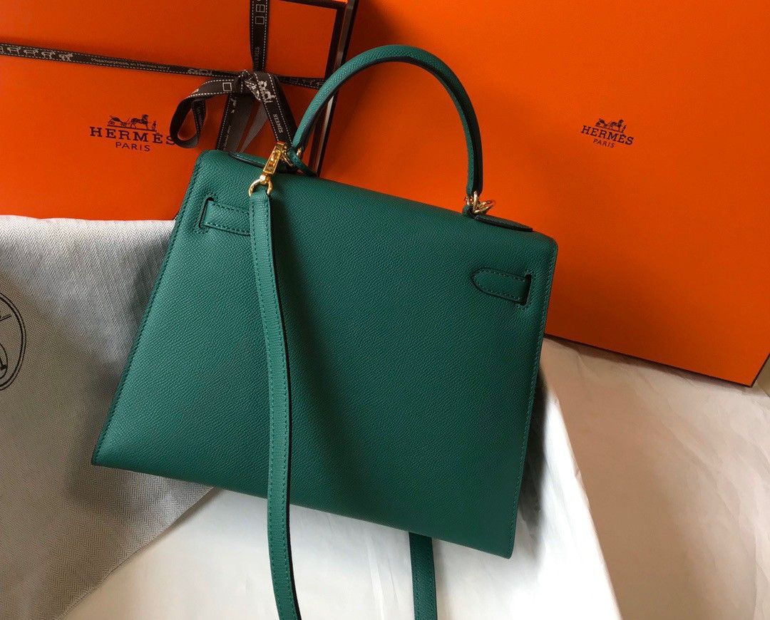 Hermes Kelly 28cm Sellier Bag in Malachite Epsom Calfskin GHW