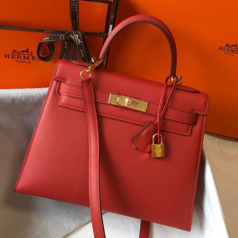 Hermes Kelly 28cm Sellier Bag in Red Epsom Calfskin GHW