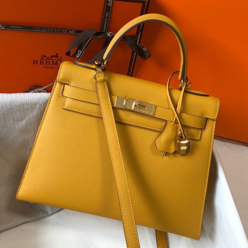 Hermes Kelly 28cm Sellier Bag in Yellow Epsom Calfskin GHW