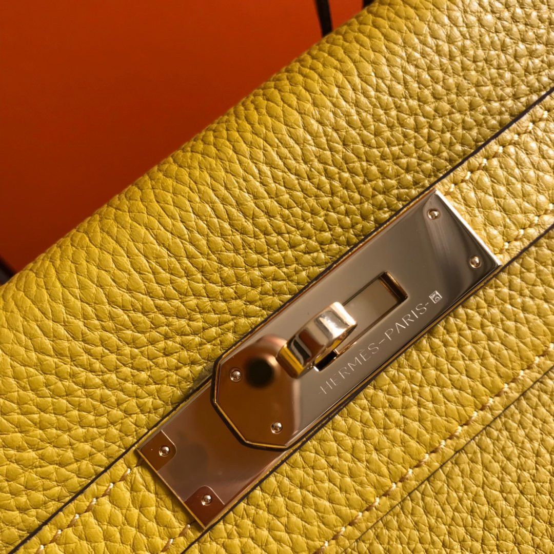 Hermes Kelly 32cm Retourne Bag in Yellow Clemence Leather GHW