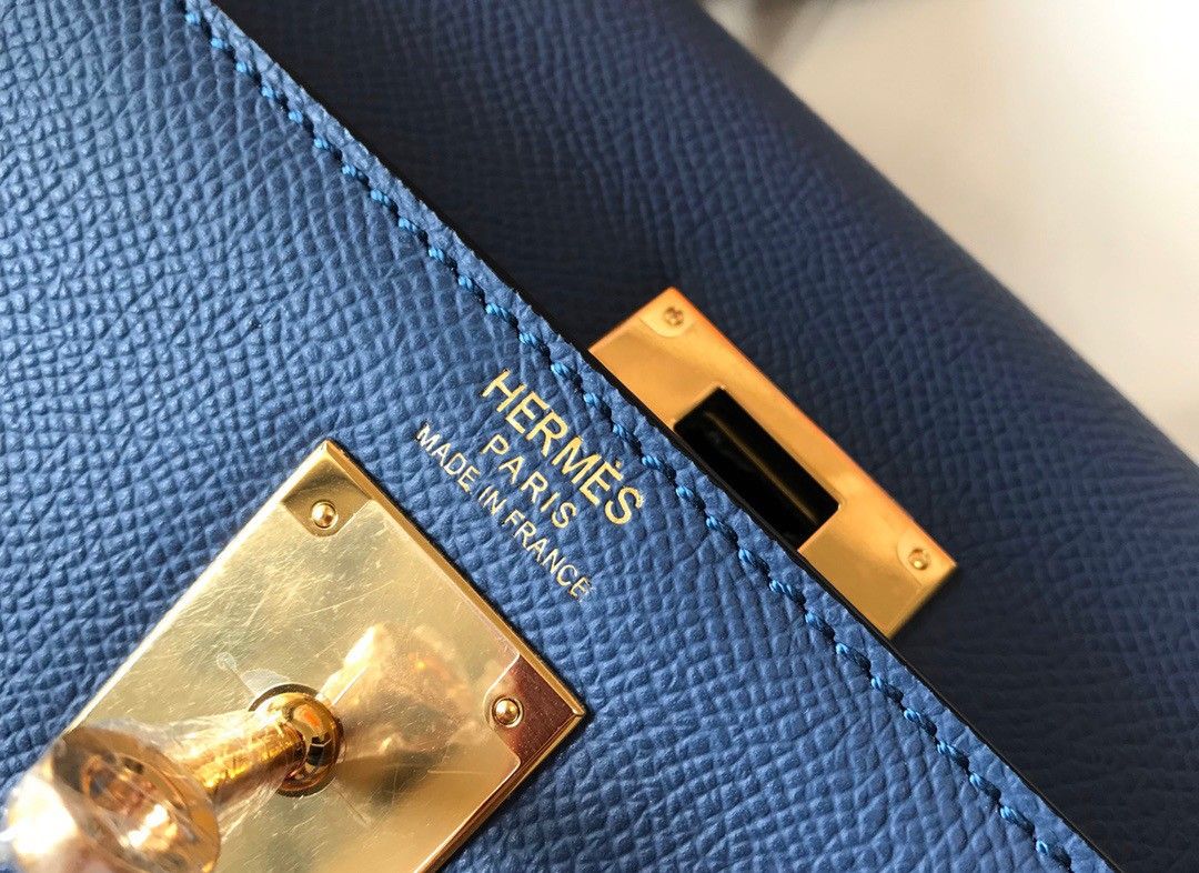 Hermes Kelly 32cm Sellier Bag in Blue Agate Epsom Calfskin GHW