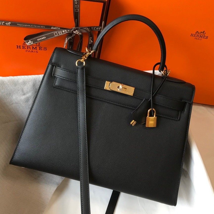 Hermes Kelly 32cm Sellier Bag in Black Epsom Calfskin GHW