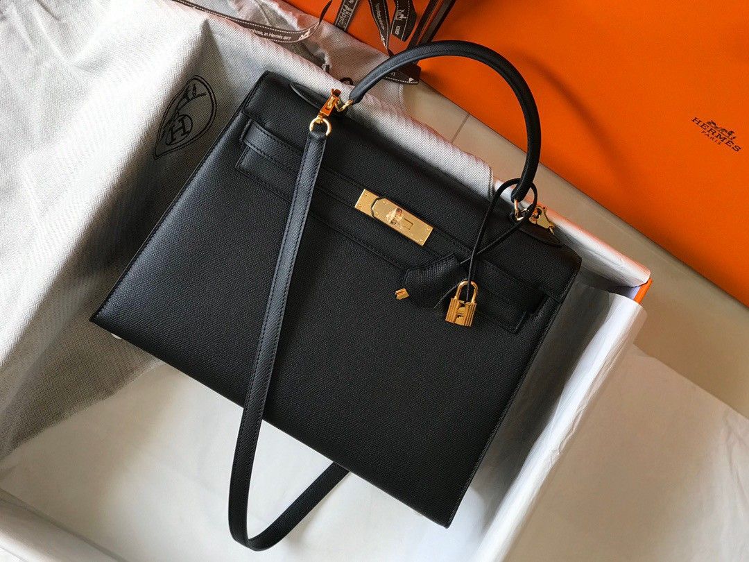 Hermes Kelly 32cm Sellier Bag in Black Epsom Calfskin GHW