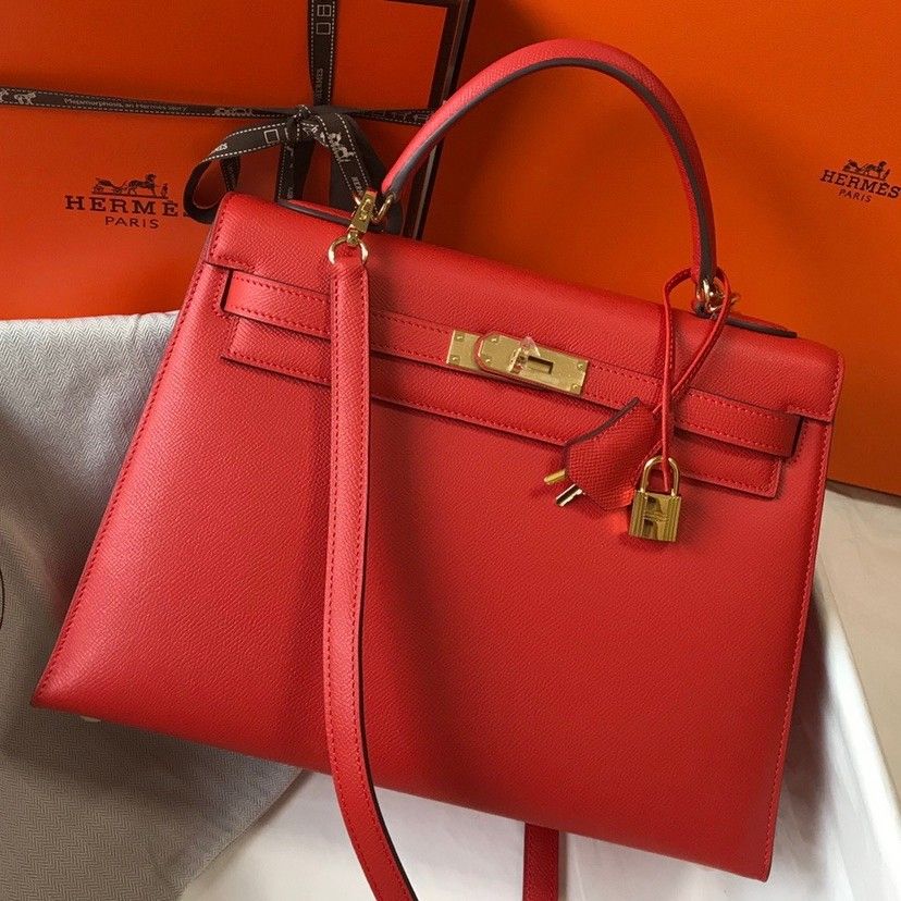 Hermes Kelly 32cm Sellier Bag in Red Epsom Calfskin GHW