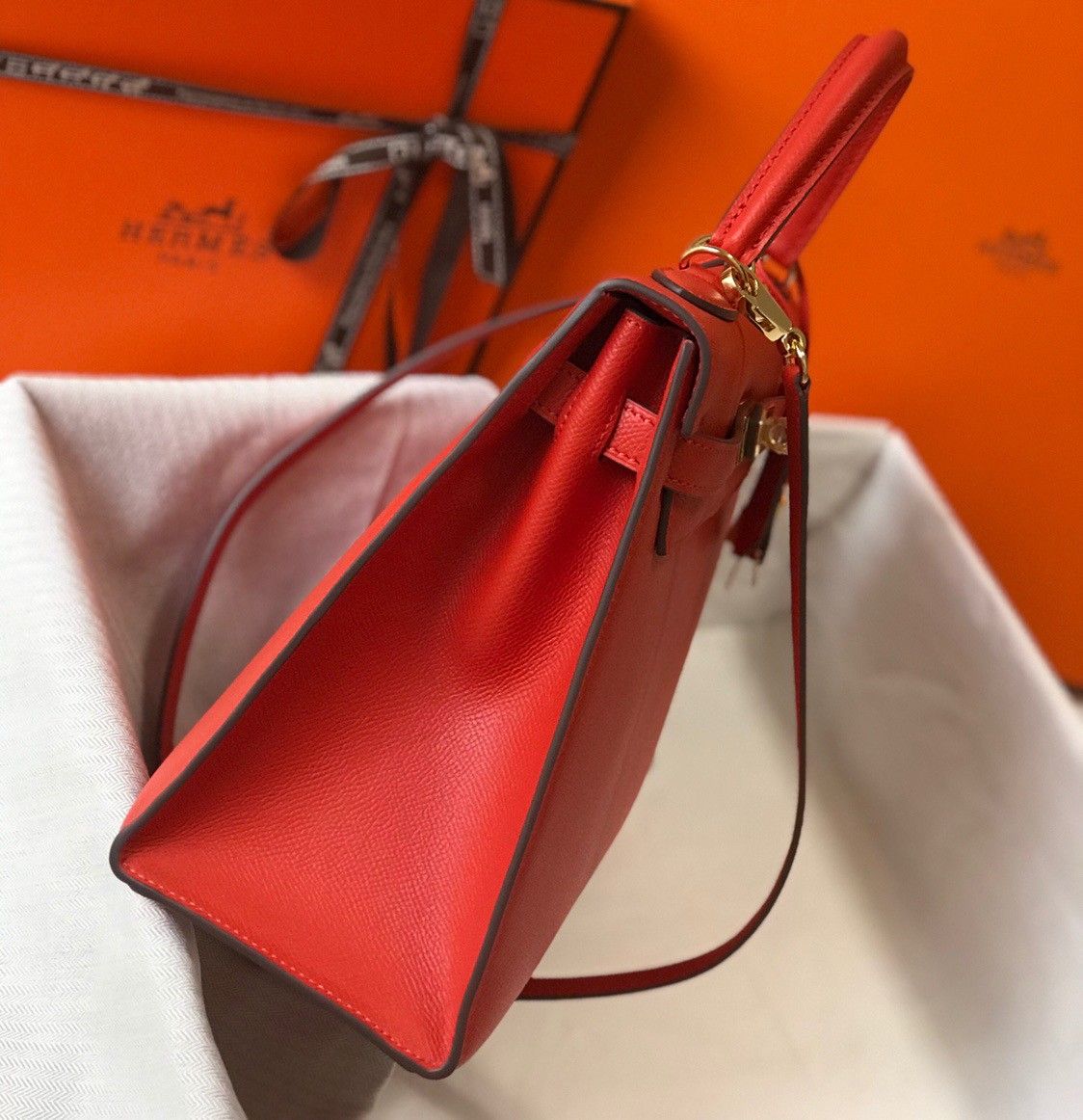 Hermes Kelly 32cm Sellier Bag in Red Epsom Calfskin GHW