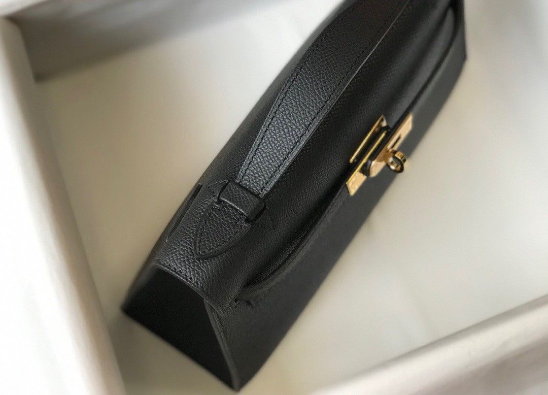 Hermes Kelly Pochette Clutch Bag In Black Epsom Leather