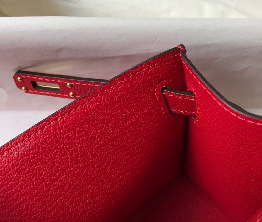 Hermes Kelly Pochette Clutch Bag In Red Epsom Leather