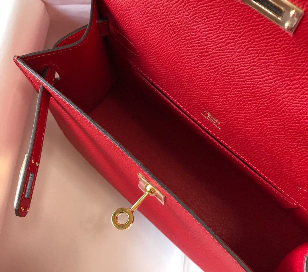 Hermes Kelly Pochette Clutch Bag In Red Epsom Leather