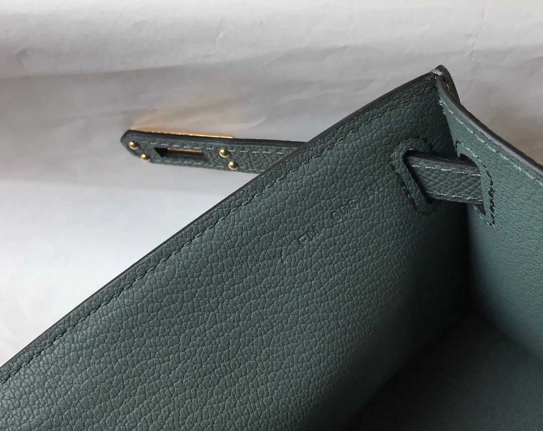 Hermes Kelly Pochette Clutch Bag In Vert Amande Epsom Leather