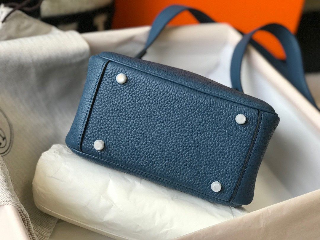 Hermes Lindy Mini Bag In Blue Agate Clemence Leather PHW