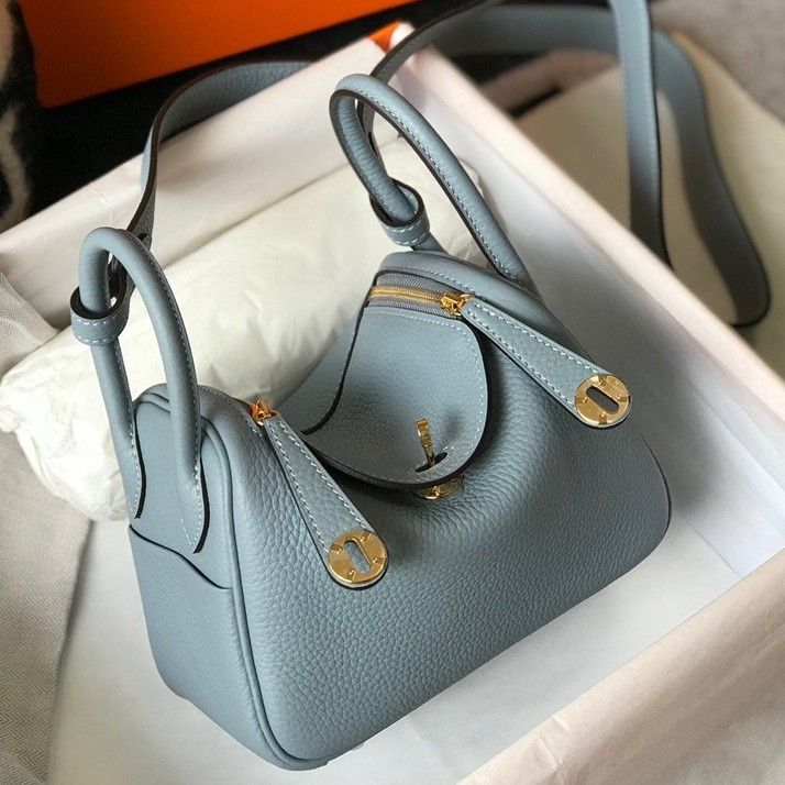 Hermes Lindy Mini Bag In Blue Lin Clemence Leather GHW