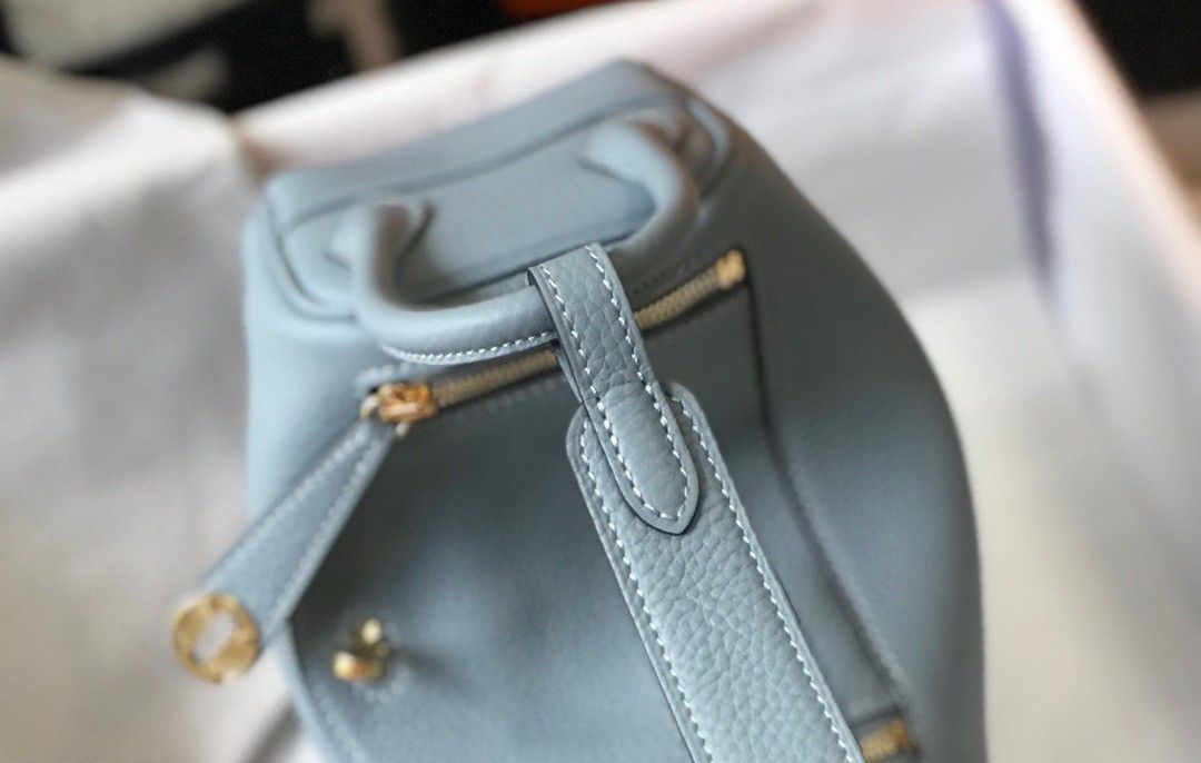 Hermes Lindy Mini Bag In Blue Lin Clemence Leather GHW