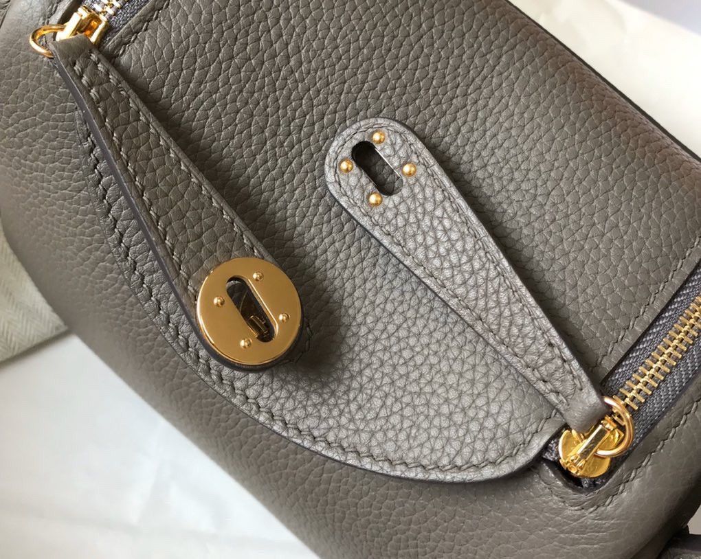 Hermes Lindy Mini Bag In Etain Clemence Leather GHW