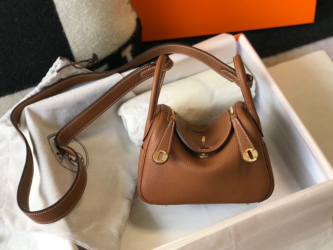 Hermes Lindy Mini Bag In Gold Clemence Leather GHW