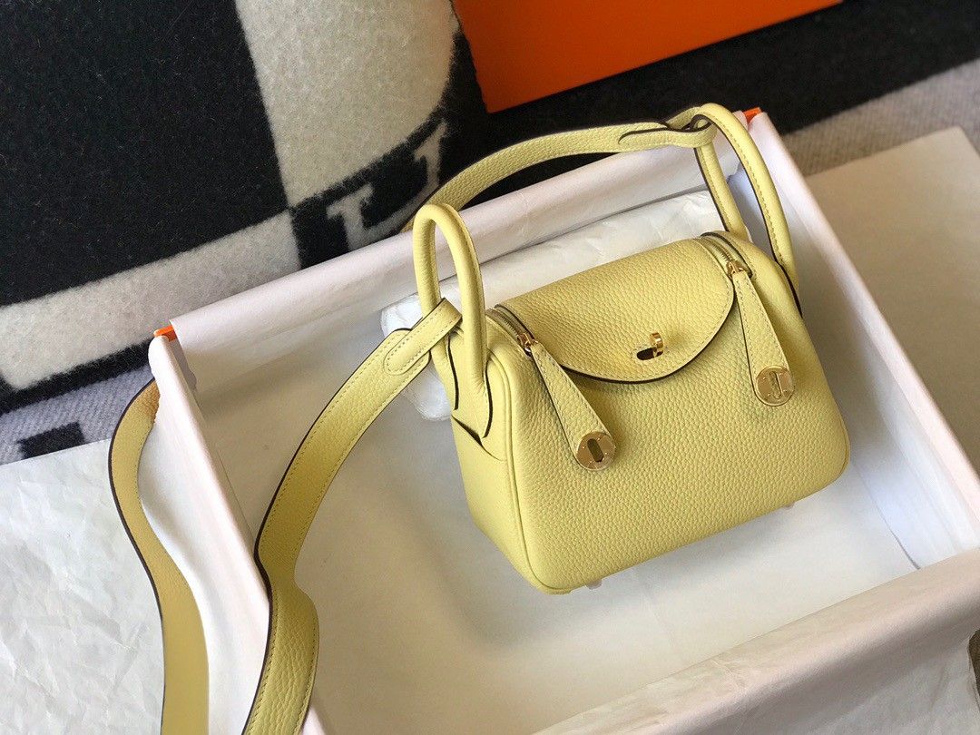 Hermes Lindy Mini Bag In Jaune Poussin Clemence Leather GHW