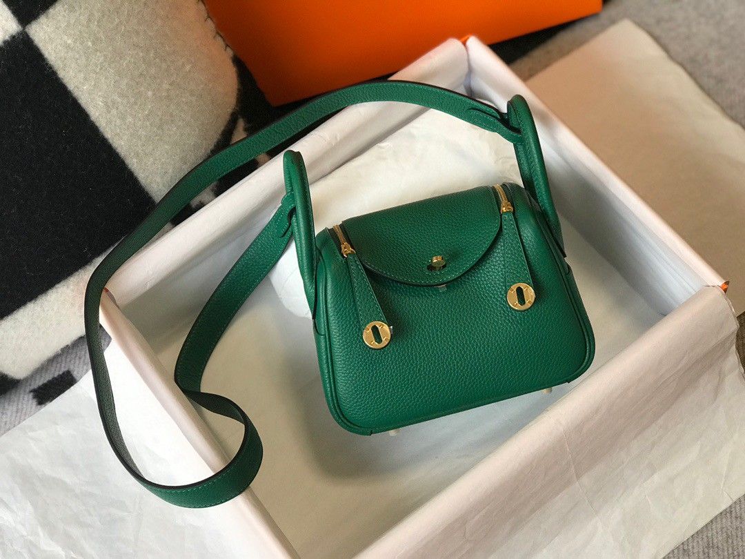 Hermes Lindy Mini Bag In Malachite Clemence Leather GHW