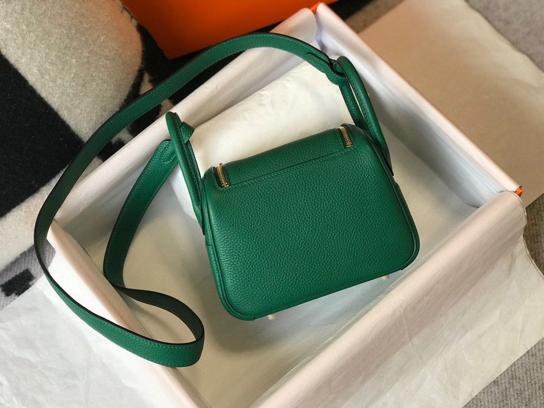 Hermes Lindy Mini Bag In Malachite Clemence Leather GHW