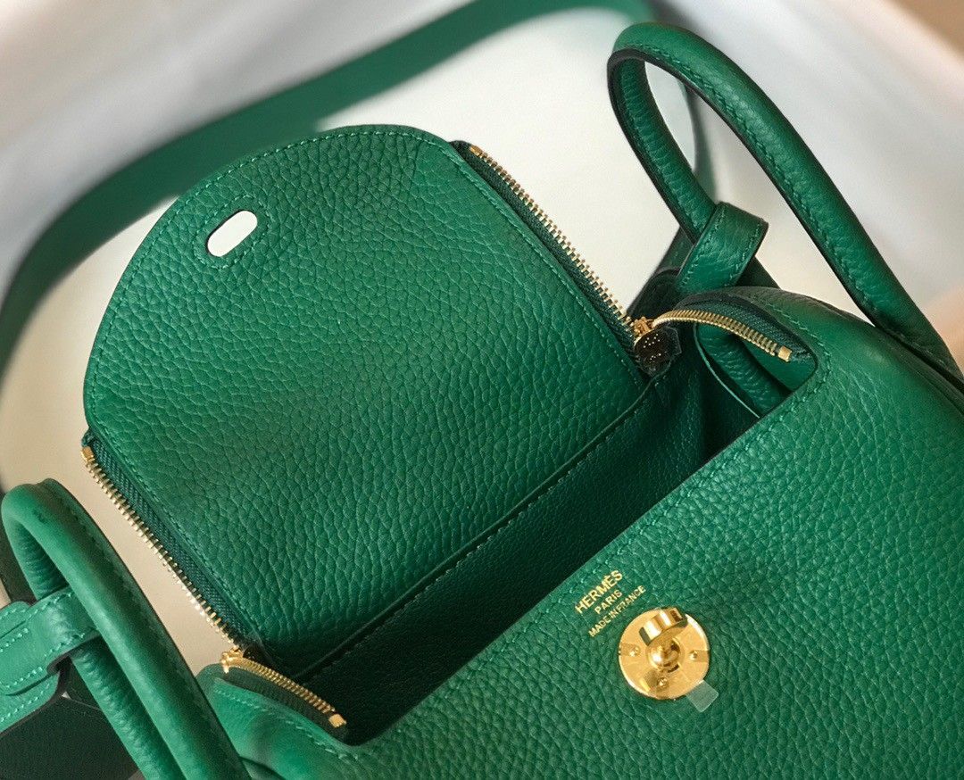 Hermes Lindy Mini Bag In Malachite Clemence Leather GHW