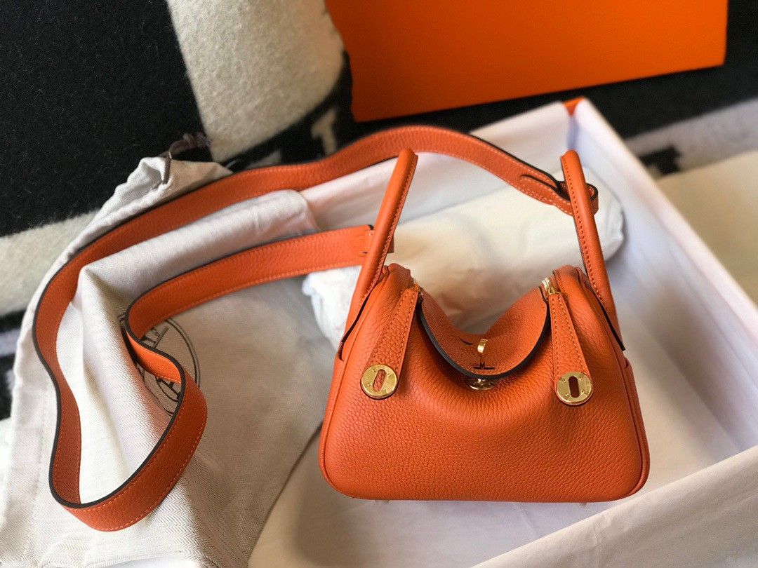 Hermes Lindy Mini Bag In Orange Clemence Leather GHW