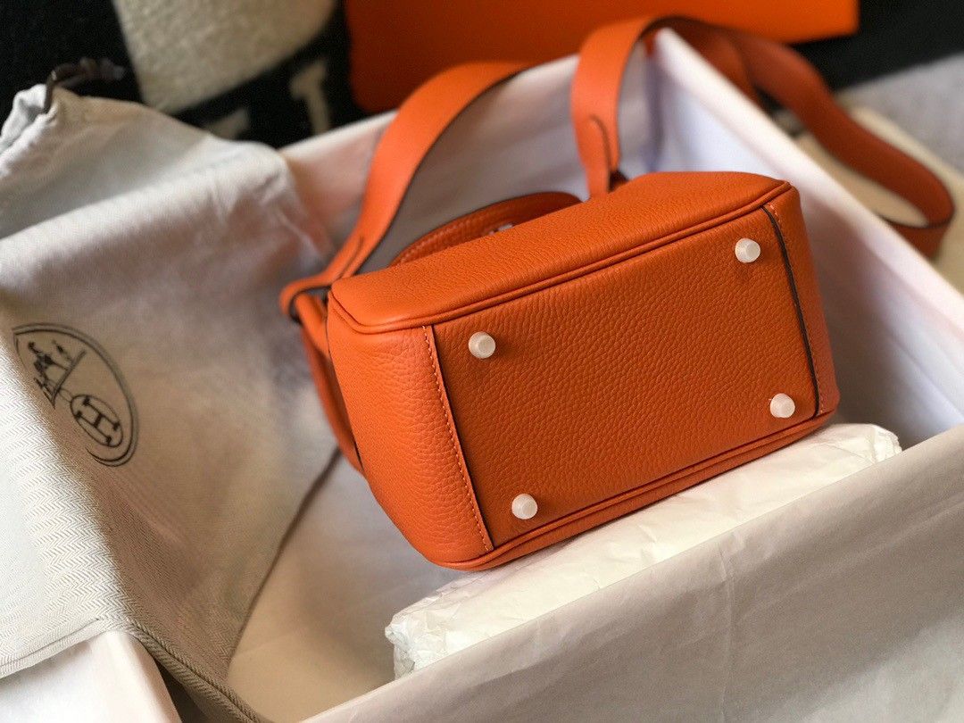 Hermes Lindy Mini Bag In Orange Clemence Leather GHW