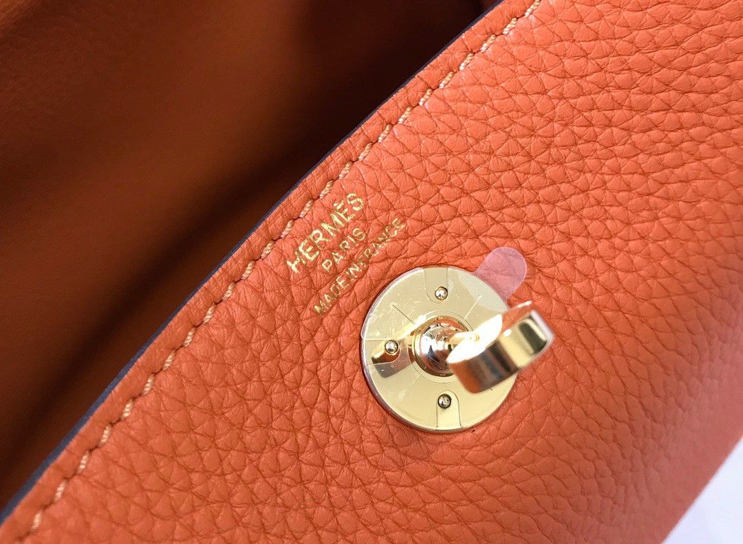 Hermes Lindy Mini Bag In Orange Clemence Leather GHW