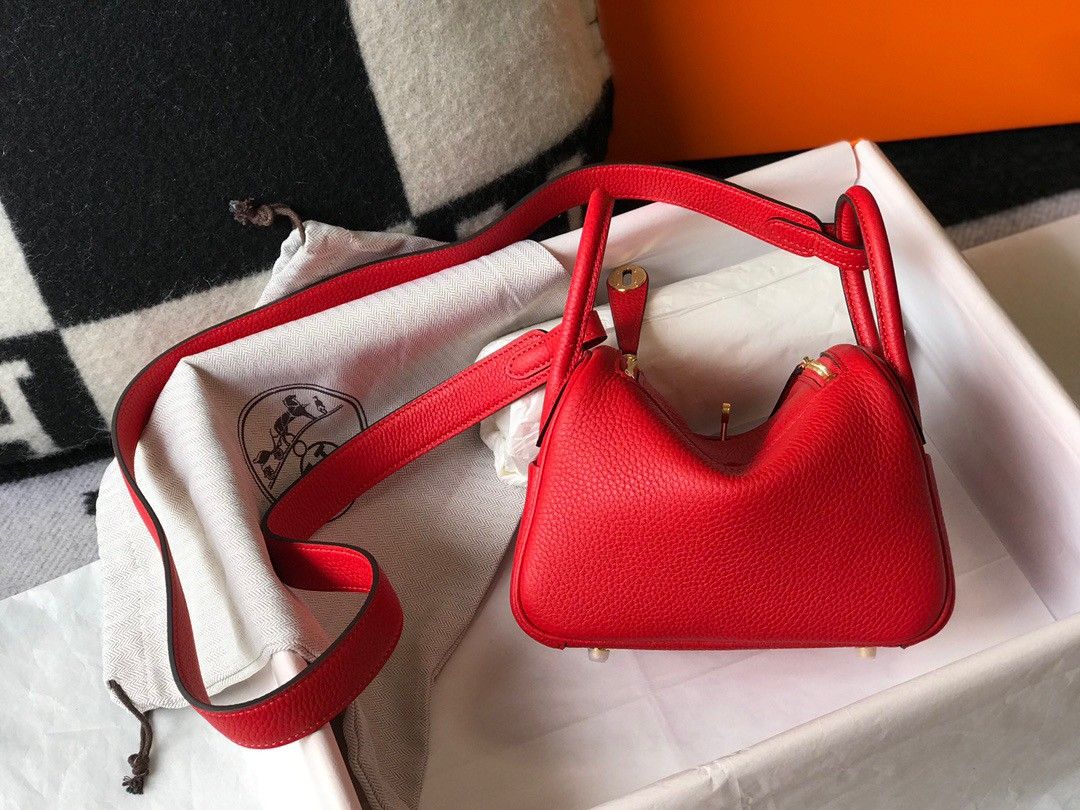 Hermes Lindy Mini Bag In Red Clemence Leather GHW