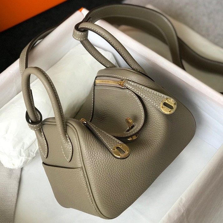 Hermes Lindy Mini Bag In Gris Tourterelle Clemence Leather GHW