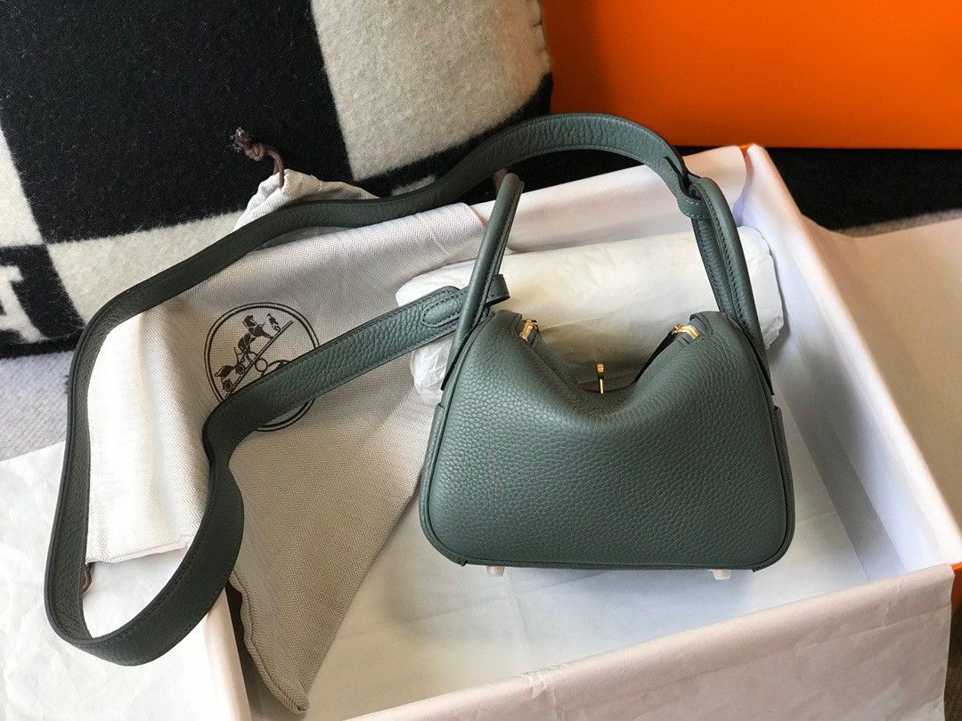 Hermes Lindy Mini Bag In Vert Amande Clemence Leather GHW