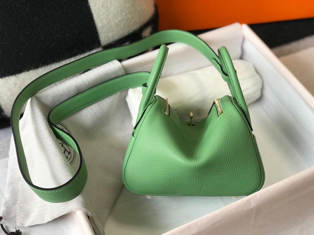 Hermes Lindy Mini Bag In Vert Criquet Clemence Leather GHW