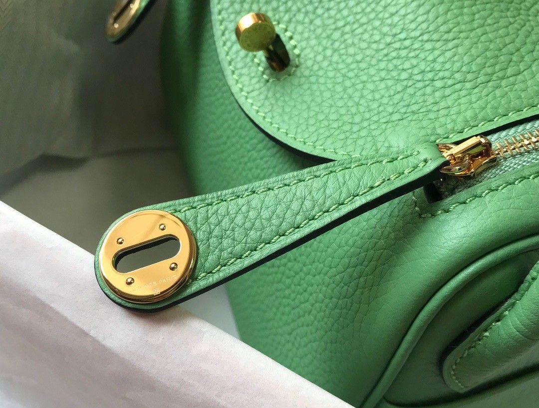 Hermes Lindy Mini Bag In Vert Criquet Clemence Leather GHW