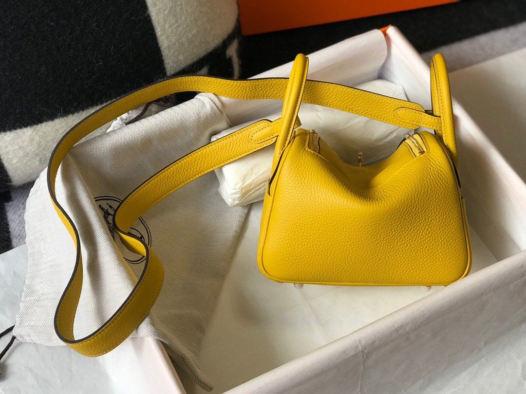 Hermes Lindy Mini Bag In Yellow Clemence Leather GHW