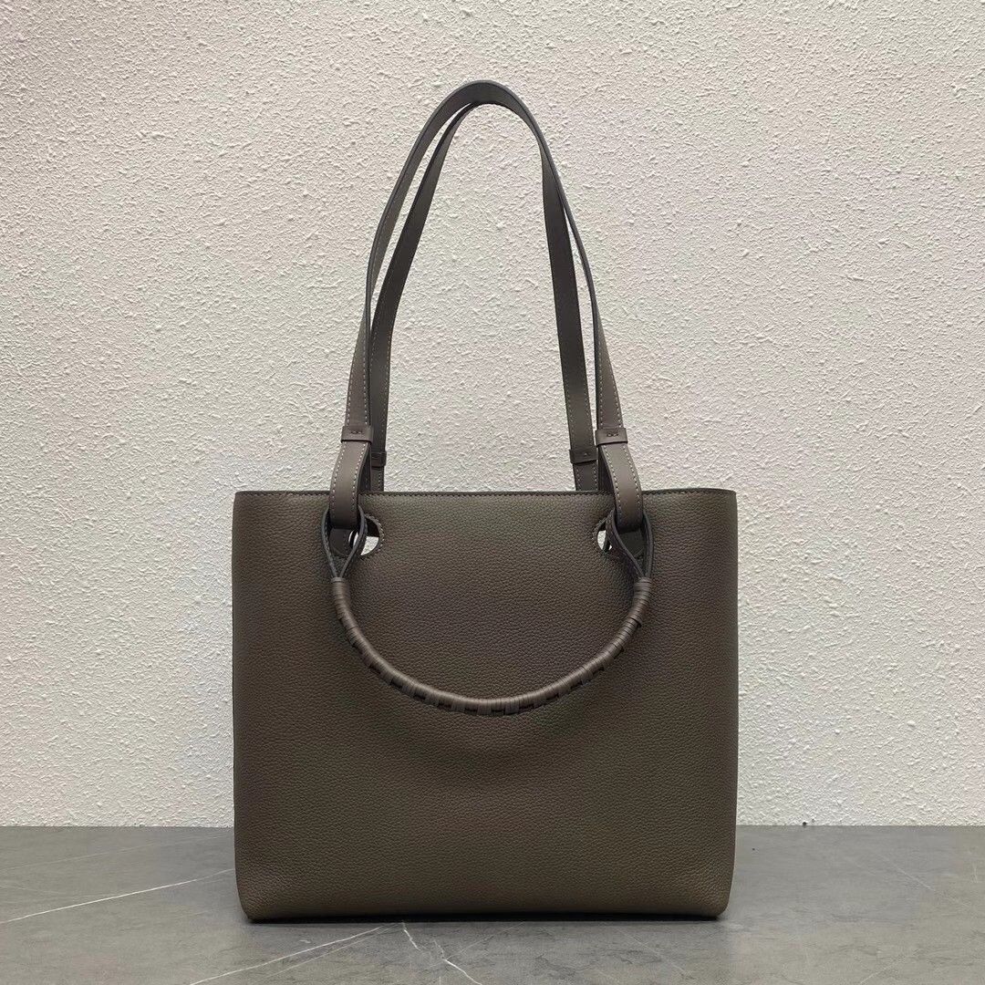 Loewe Anagram Small Tote In Taupe Grained Calfskin