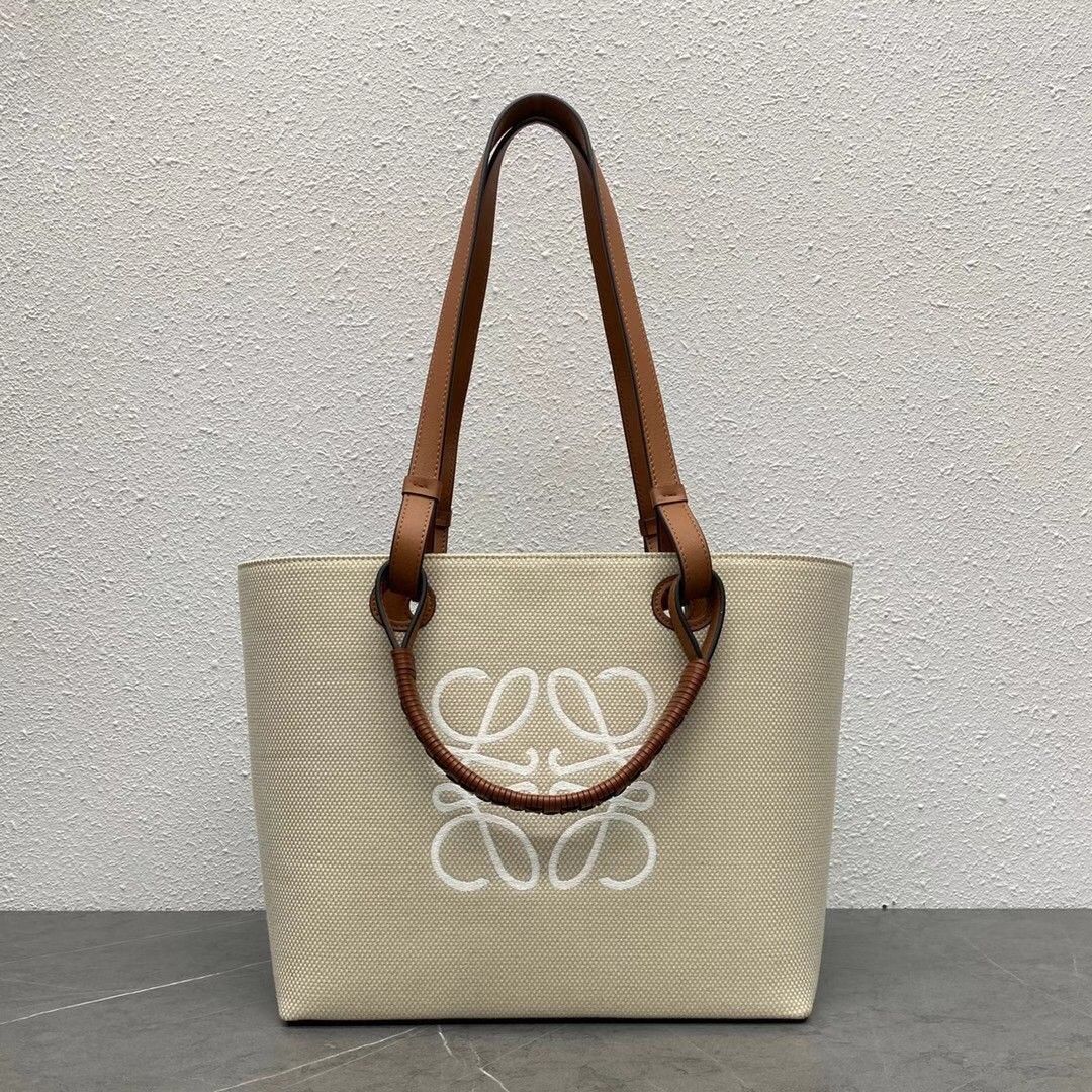 Loewe Anagram Small Tote In Jacquard and Calfskin